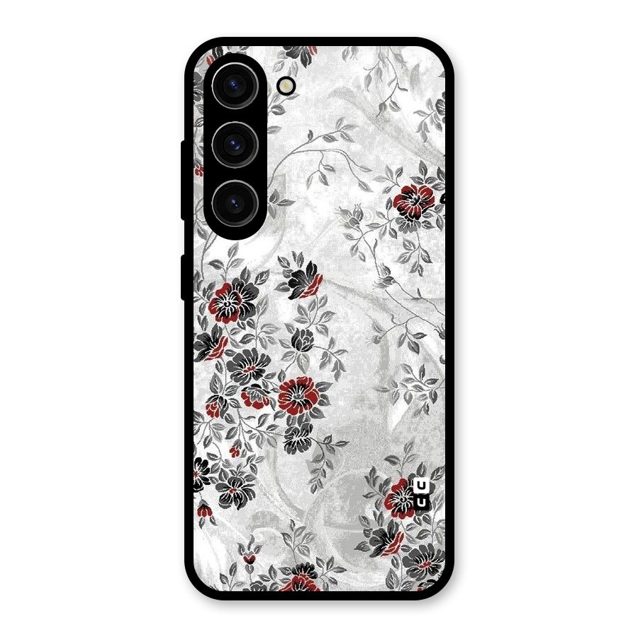 Pleasing Grey Floral Glass Back Case for Galaxy S23