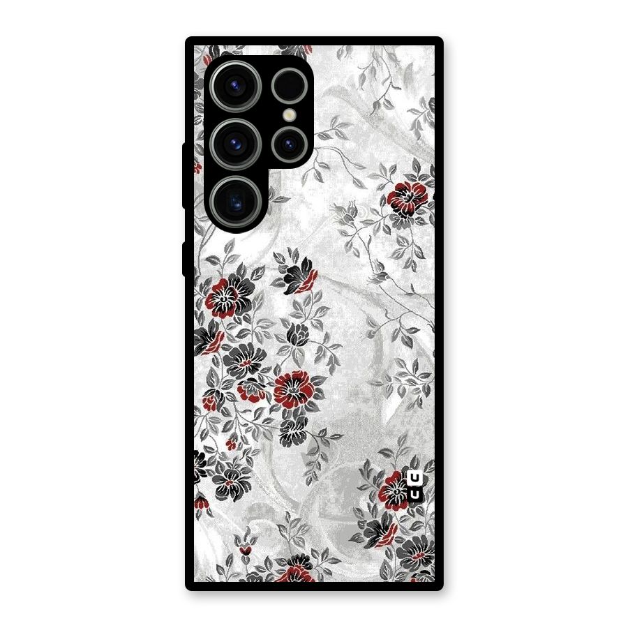 Pleasing Grey Floral Glass Back Case for Galaxy S23 Ultra