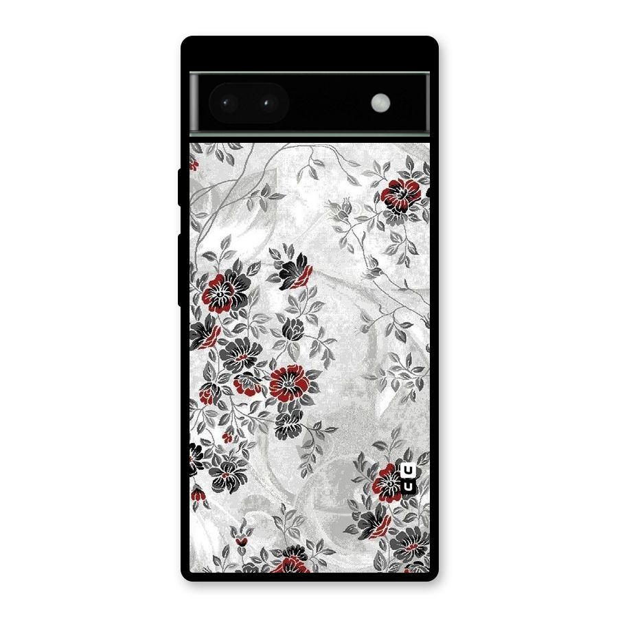 Pleasing Grey Floral Glass Back Case for Google Pixel 6a