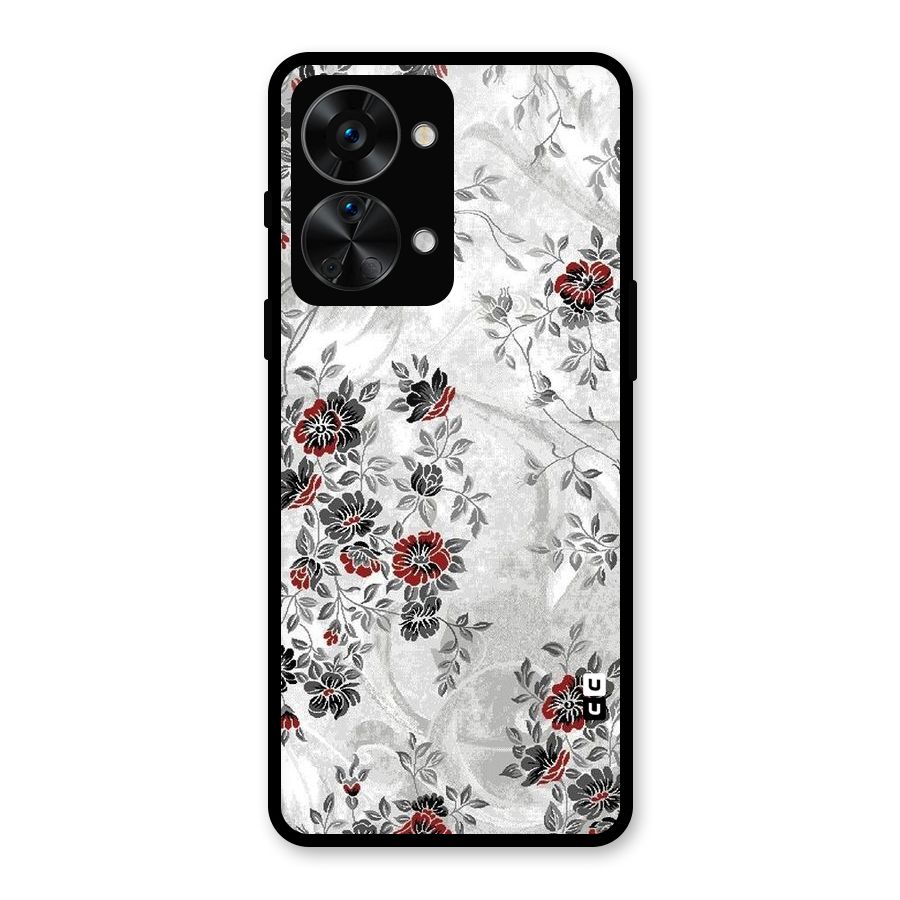 Pleasing Grey Floral Glass Back Case for OnePlus Nord 2T