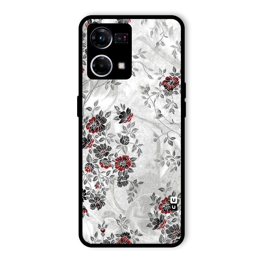 Pleasing Grey Floral Glass Back Case for Oppo F21s Pro 4G