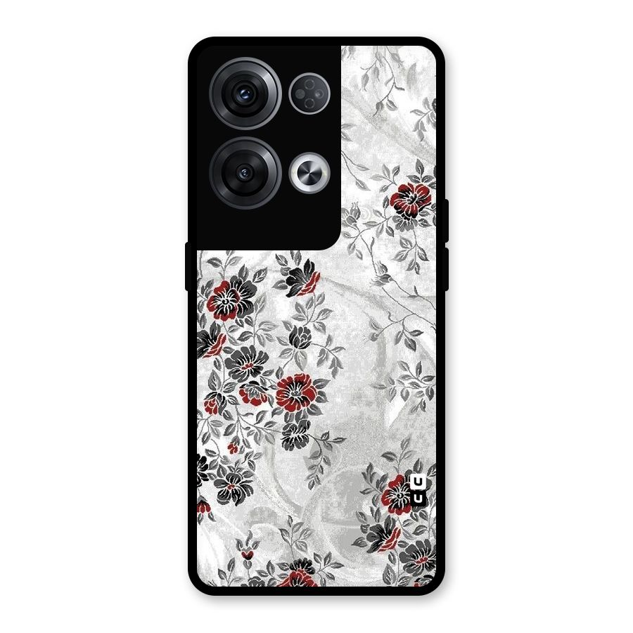 Pleasing Grey Floral Glass Back Case for Oppo Reno8 Pro 5G
