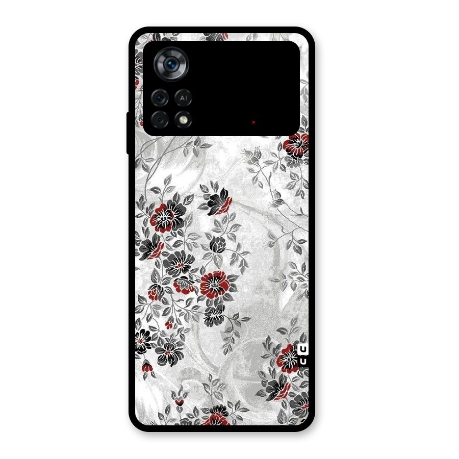 Pleasing Grey Floral Glass Back Case for Poco X4 Pro 5G