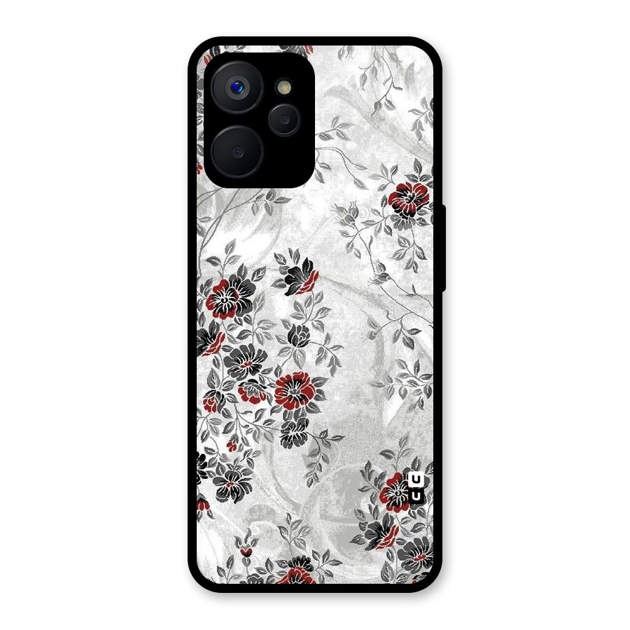 Pleasing Grey Floral Glass Back Case for Realme 9i 5G