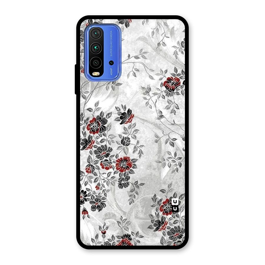 Pleasing Grey Floral Glass Back Case for Redmi 9 Power