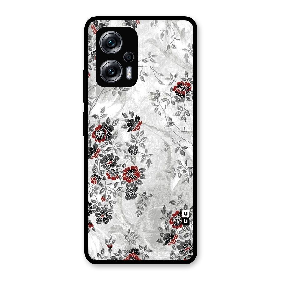 Pleasing Grey Floral Glass Back Case for Redmi K50i