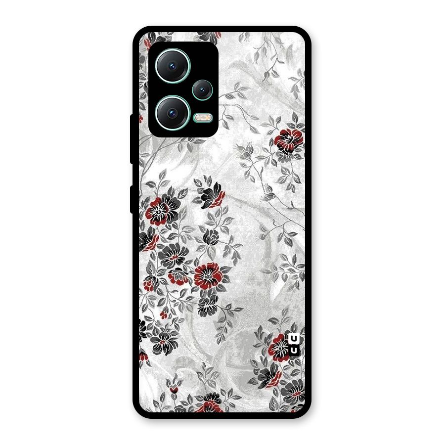 Pleasing Grey Floral Glass Back Case for Redmi Note 12 5G