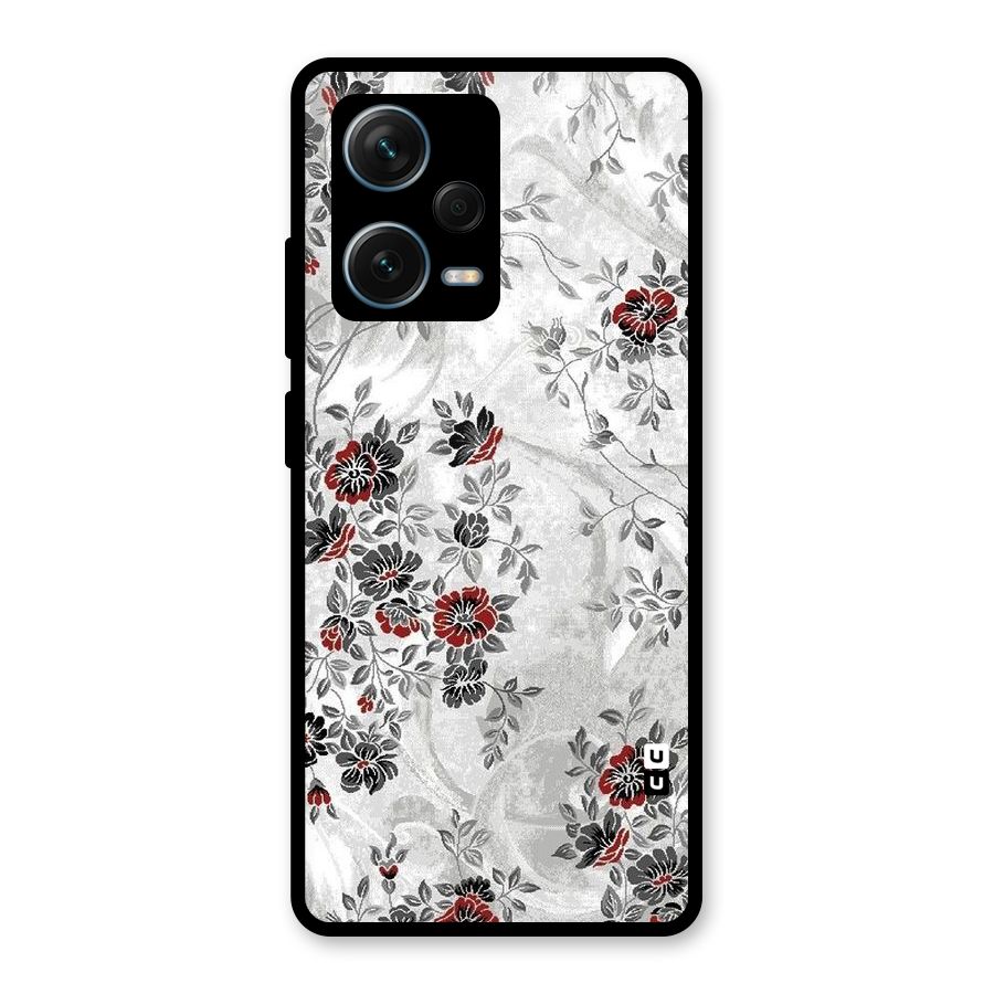 Pleasing Grey Floral Glass Back Case for Redmi Note 12 Pro Plus 5G