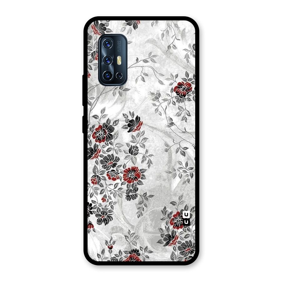 Pleasing Grey Floral Glass Back Case for Vivo V17