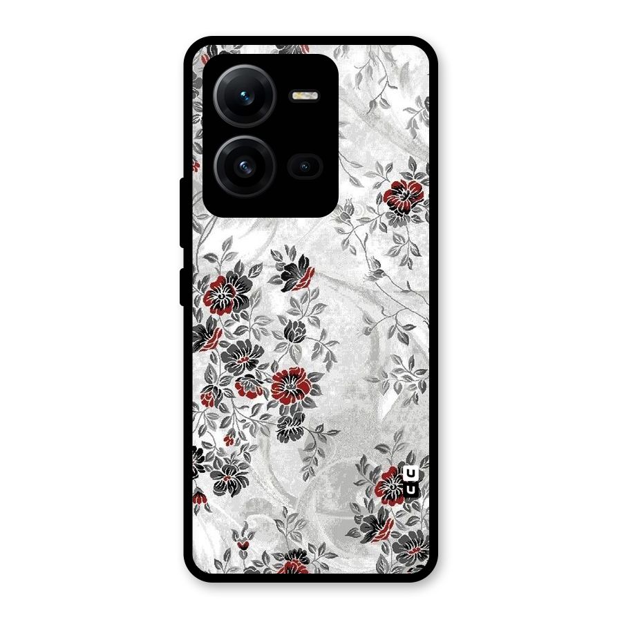Pleasing Grey Floral Glass Back Case for Vivo V25