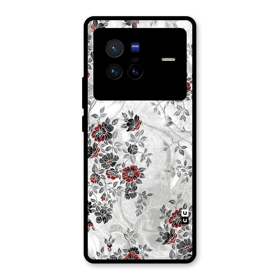 Pleasing Grey Floral Glass Back Case for Vivo X80