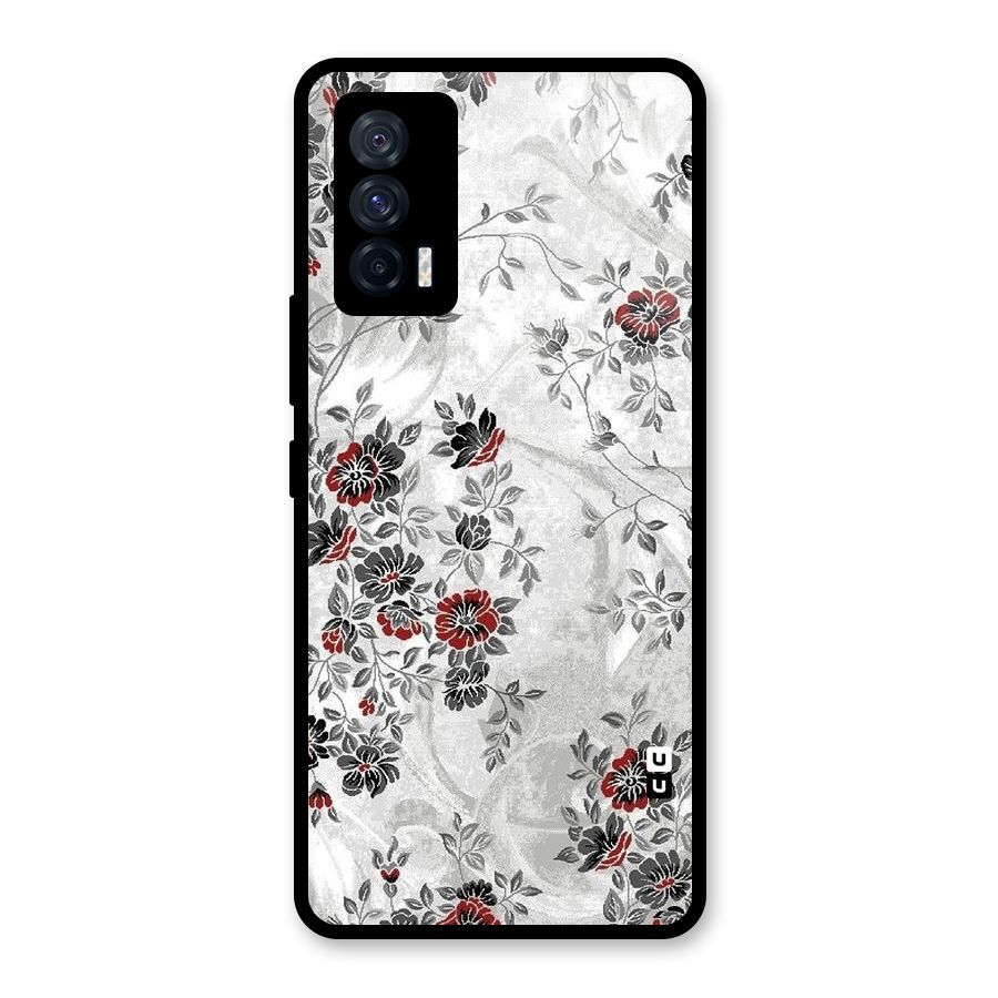 Pleasing Grey Floral Glass Back Case for Vivo iQOO 7 5G