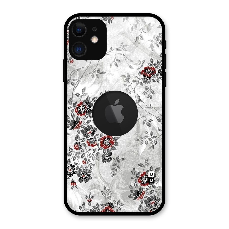 Pleasing Grey Floral Glass Back Case for iPhone 11 Logo Cut