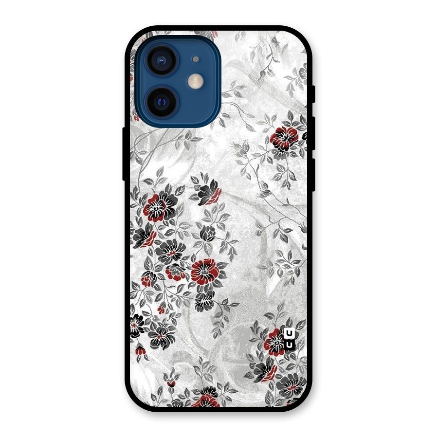 Pleasing Grey Floral Glass Back Case for iPhone 12 Mini