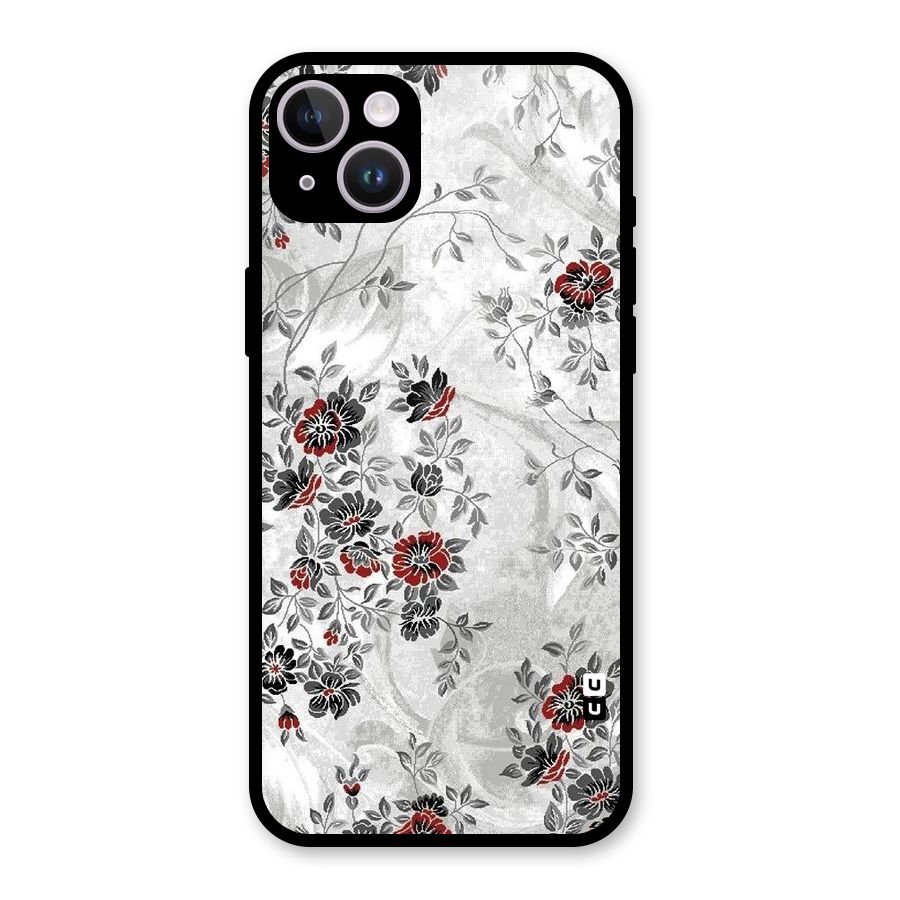 Pleasing Grey Floral Glass Back Case for iPhone 14 Plus