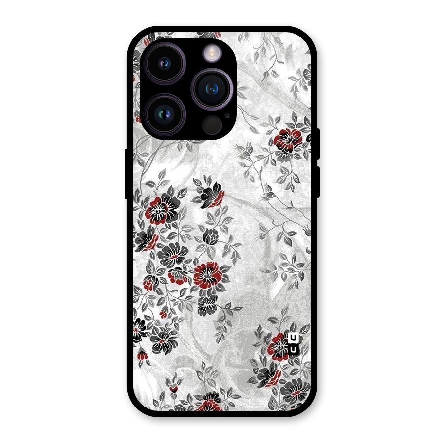 Pleasing Grey Floral Glass Back Case for iPhone 14 Pro