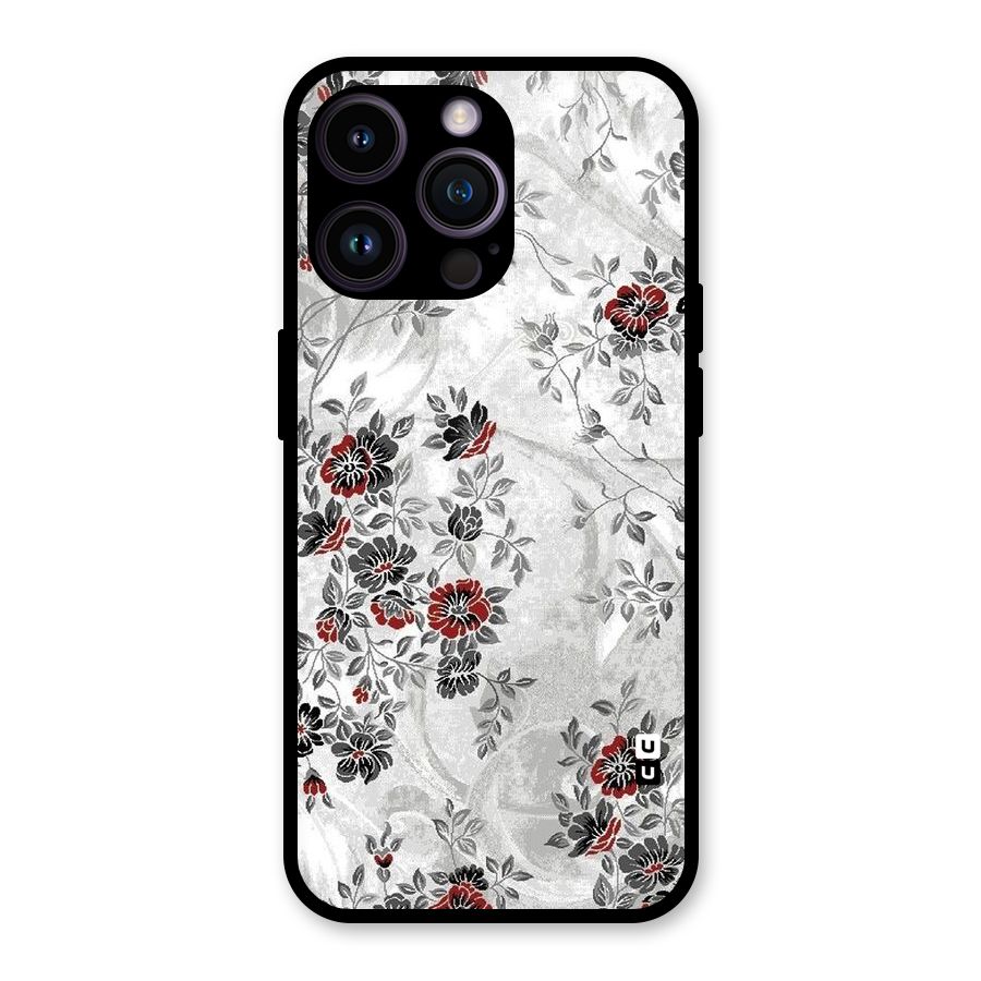Pleasing Grey Floral Glass Back Case for iPhone 14 Pro Max