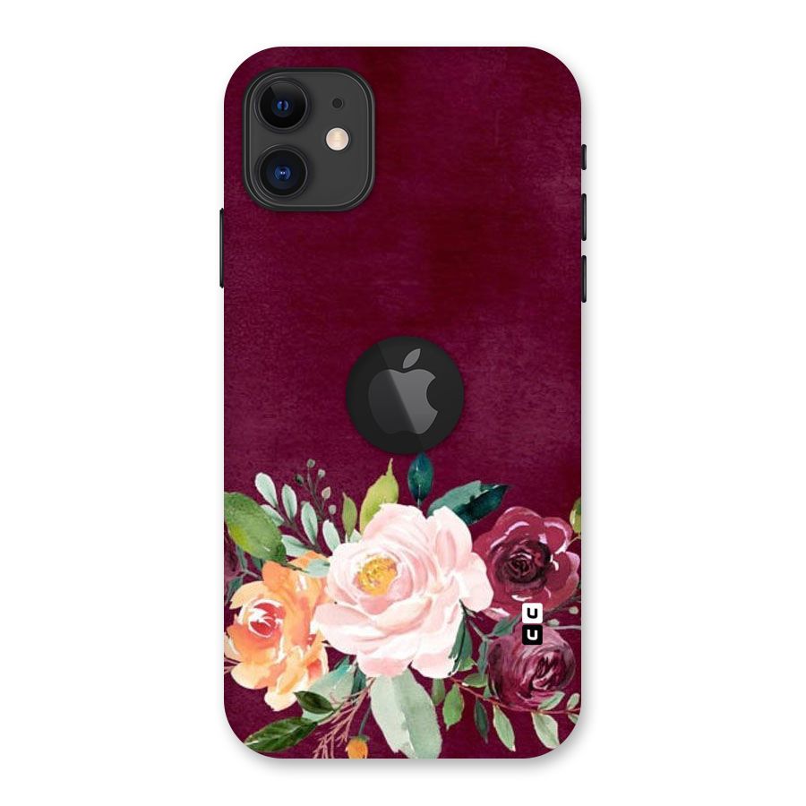 Plum Floral Design Back Case for iPhone 11 Logo Cut