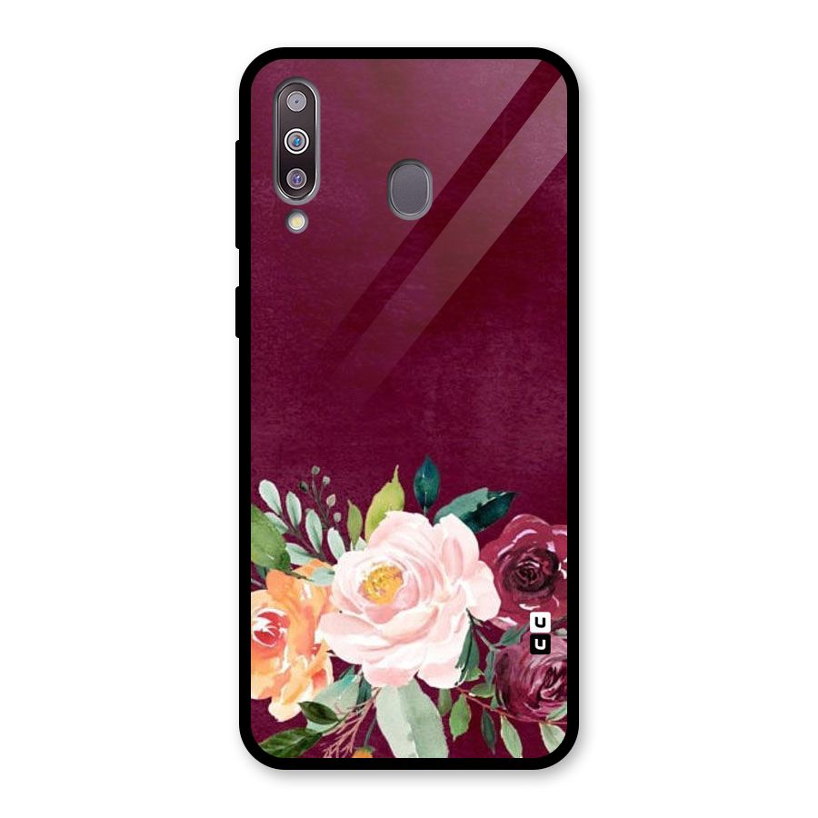 Plum Floral Design Glass Back Case for Galaxy M30