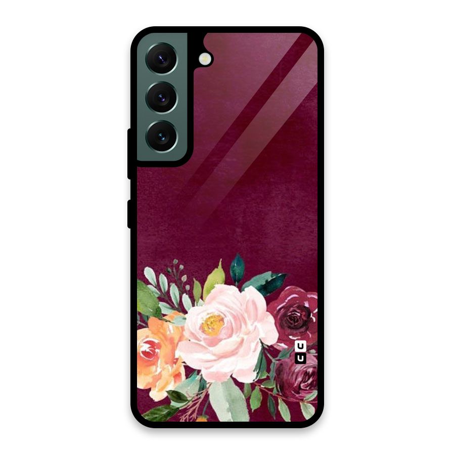 Plum Floral Design Glass Back Case for Galaxy S22 5G