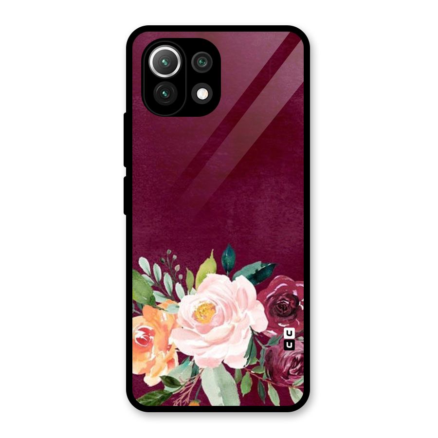Plum Floral Design Glass Back Case for Mi 11 Lite