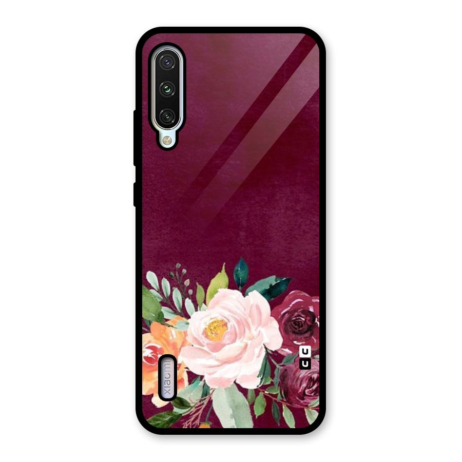 Plum Floral Design Glass Back Case for Mi A3