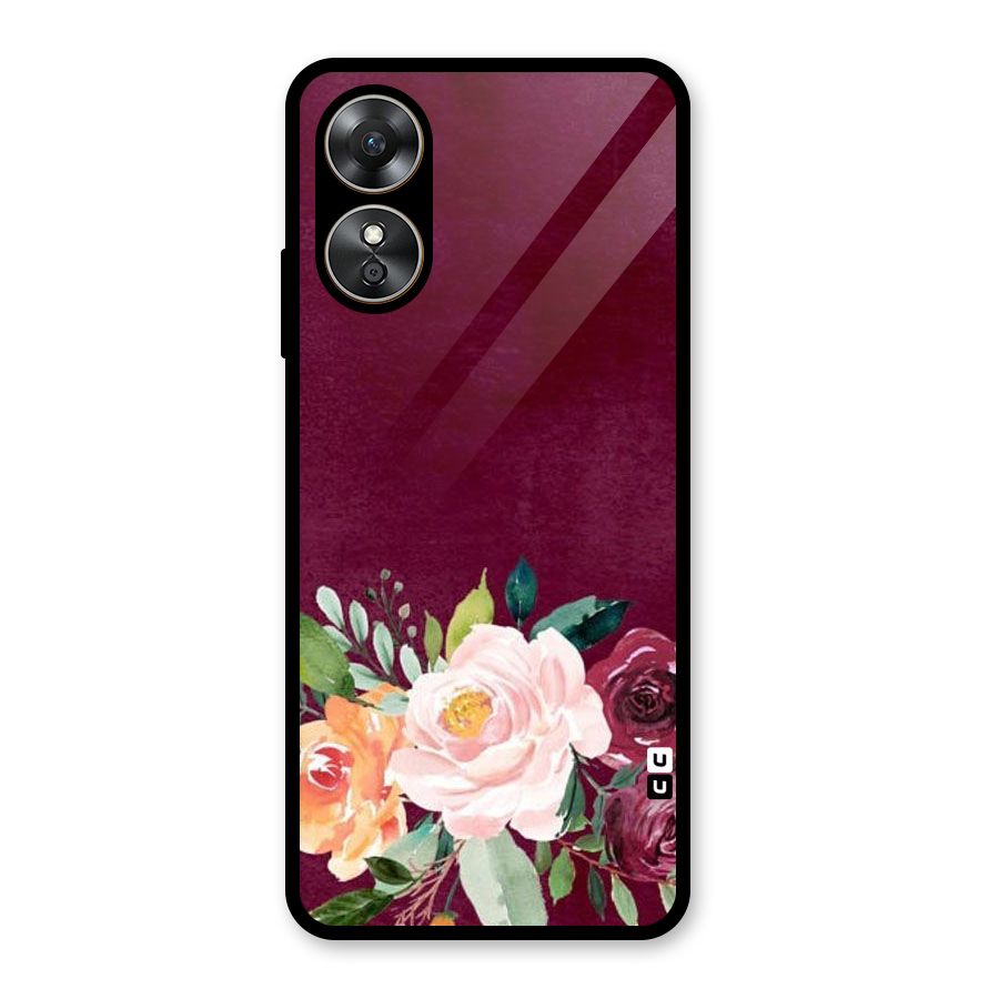 Plum Floral Design Glass Back Case for Oppo A17