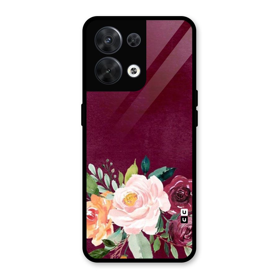 Plum Floral Design Glass Back Case for Oppo Reno8 5G