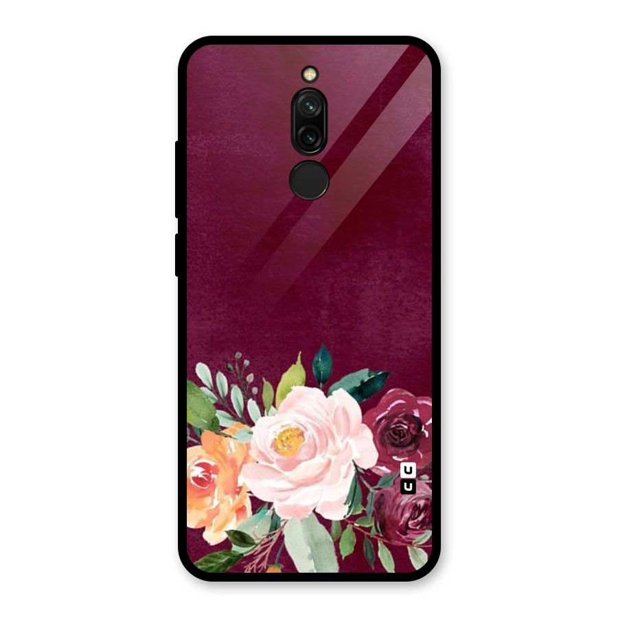 Plum Floral Design Glass Back Case for Redmi 8