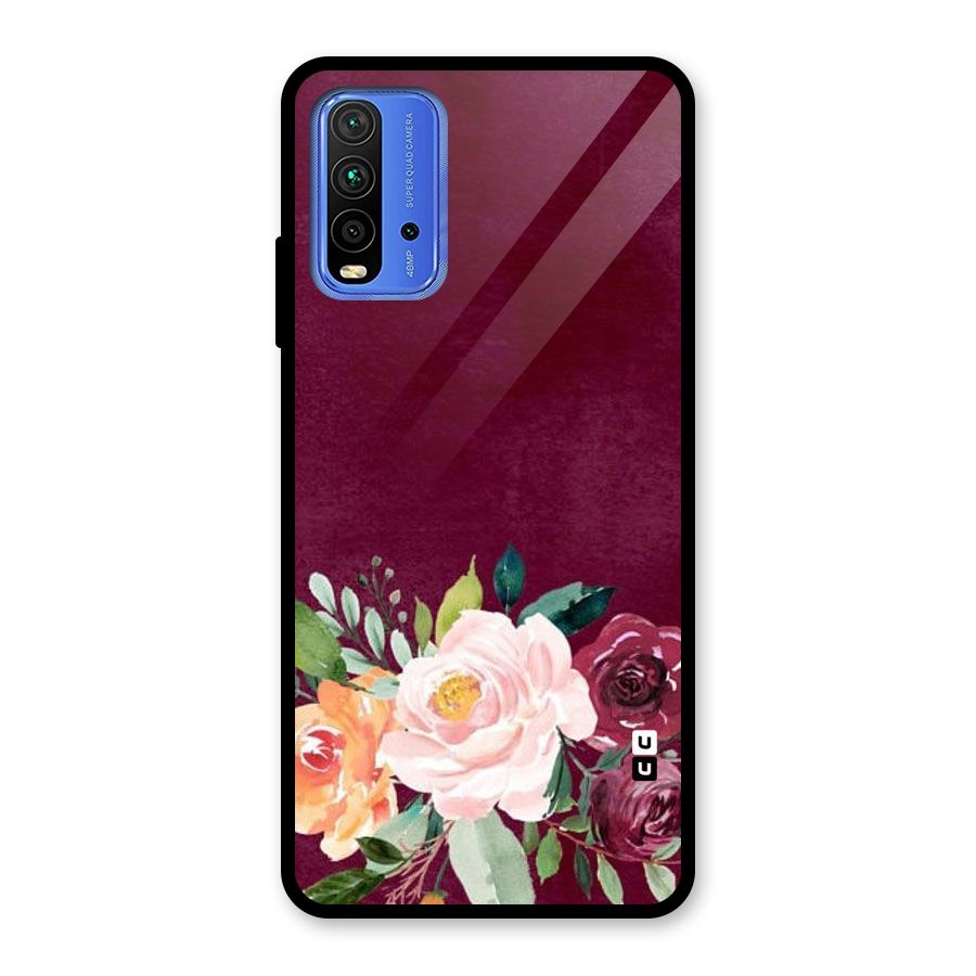 Plum Floral Design Glass Back Case for Redmi 9 Power