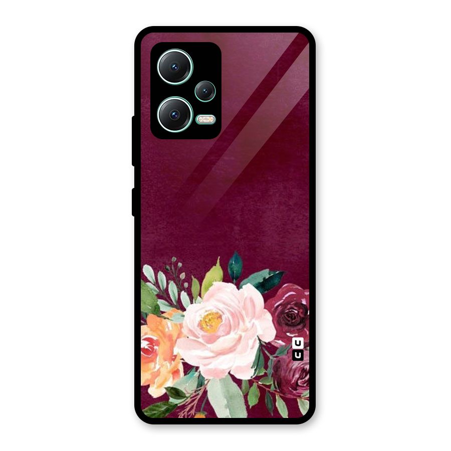 Plum Floral Design Glass Back Case for Redmi Note 12 5G