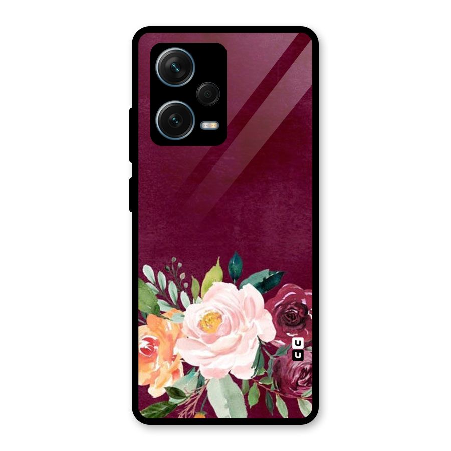 Plum Floral Design Glass Back Case for Redmi Note 12 Pro Plus 5G