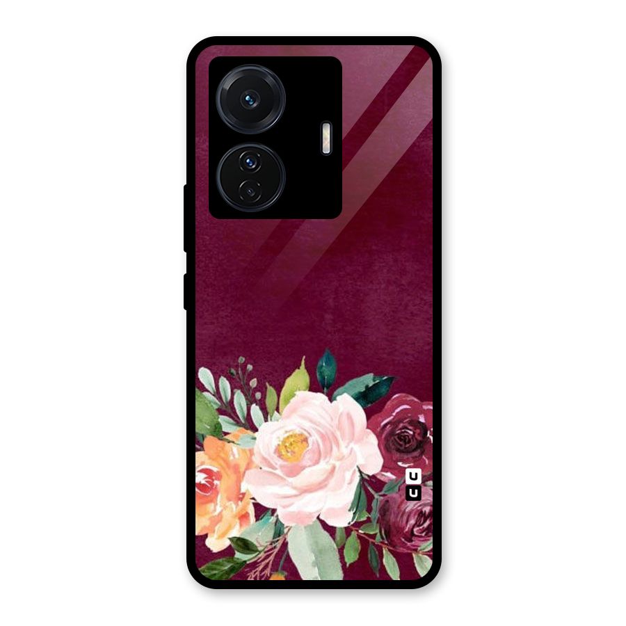 Plum Floral Design Glass Back Case for Vivo T1 Pro