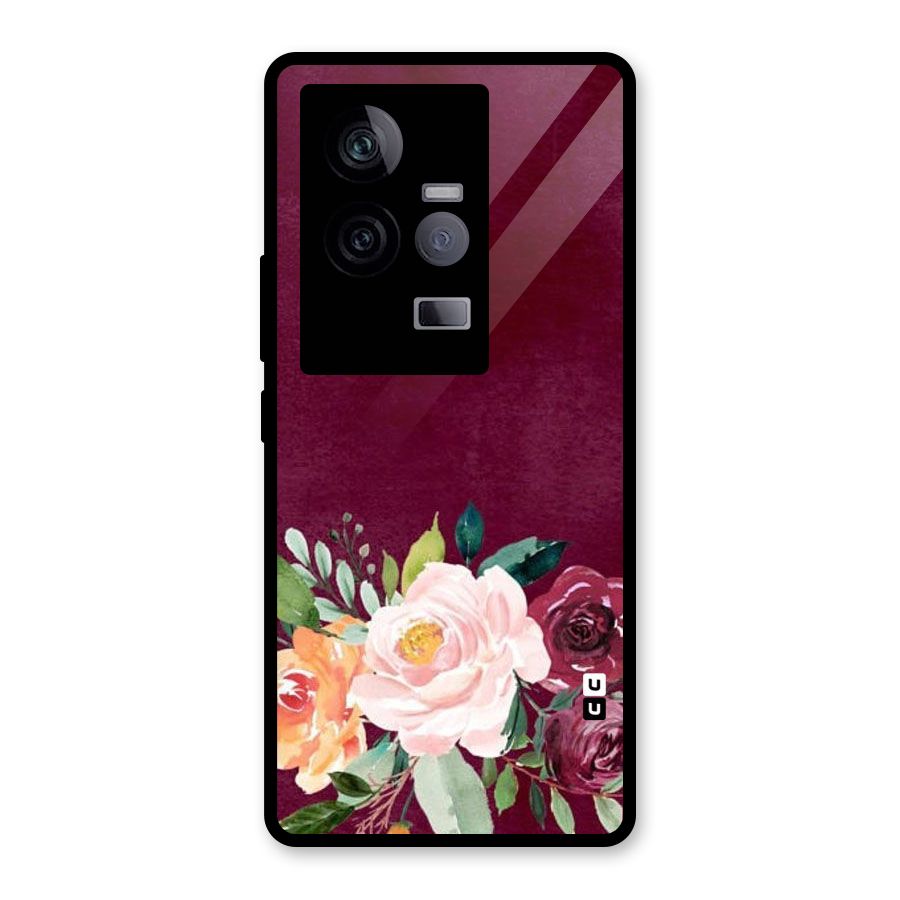 Plum Floral Design Glass Back Case for Vivo iQOO 11 5G