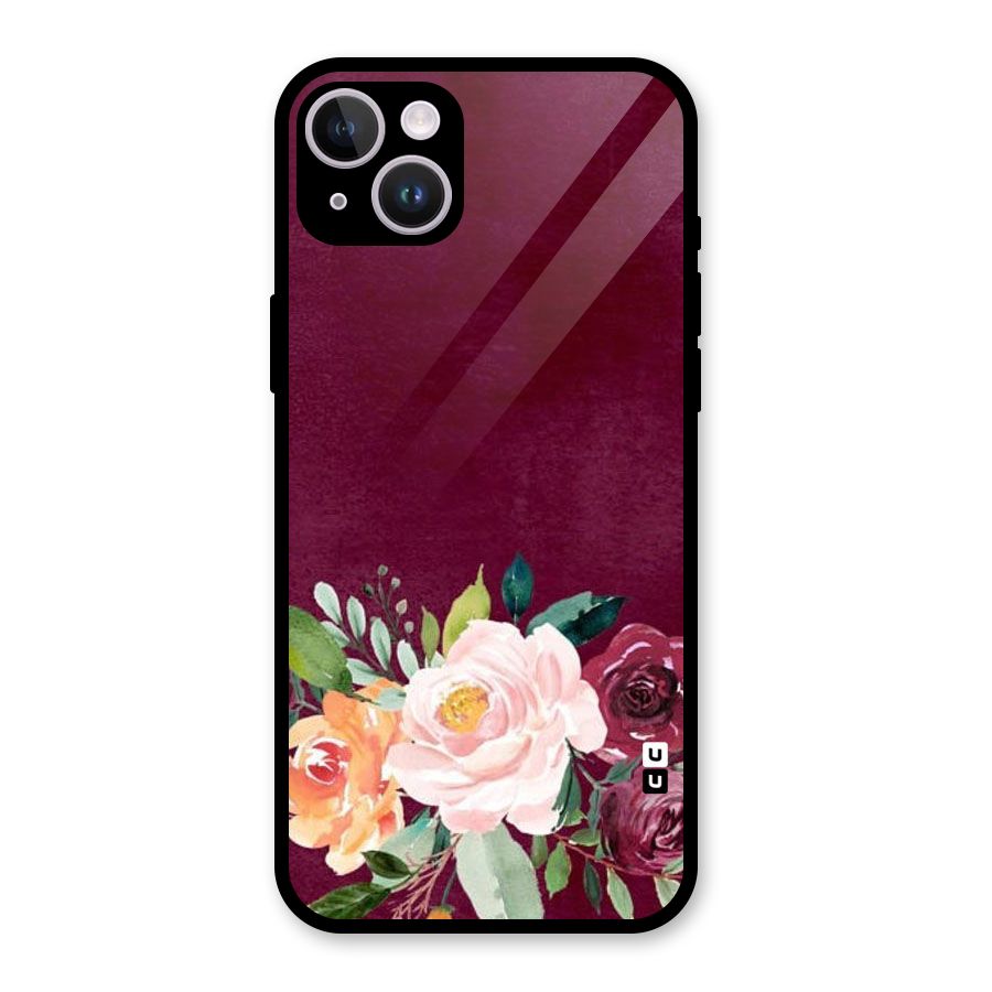 Plum Floral Design Glass Back Case for iPhone 14 Plus
