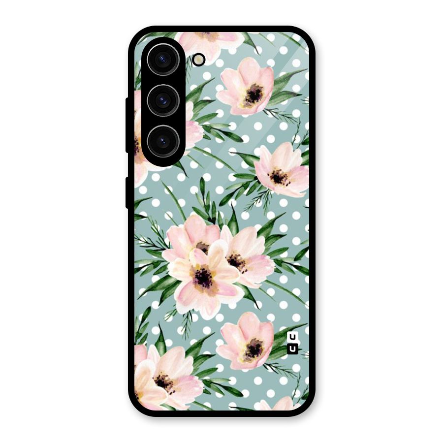 Polka Art Floral Glass Back Case for Galaxy S23