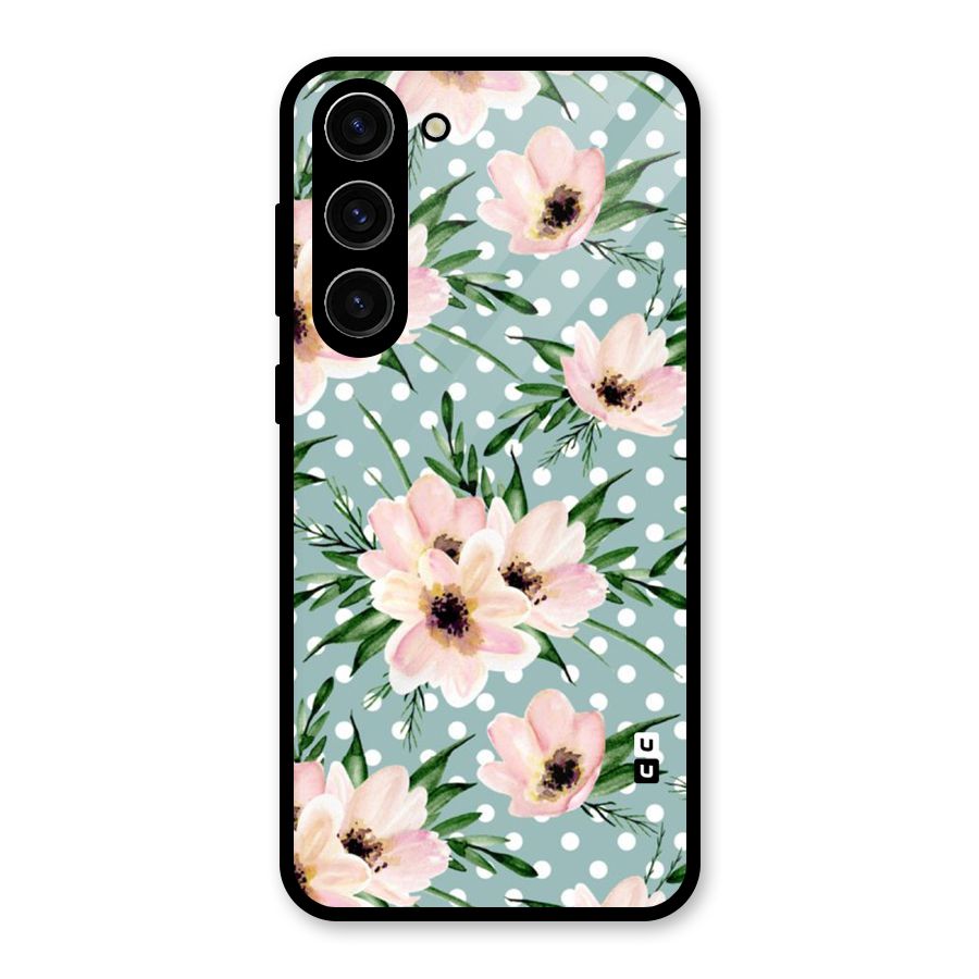 Polka Art Floral Glass Back Case for Galaxy S23 Plus