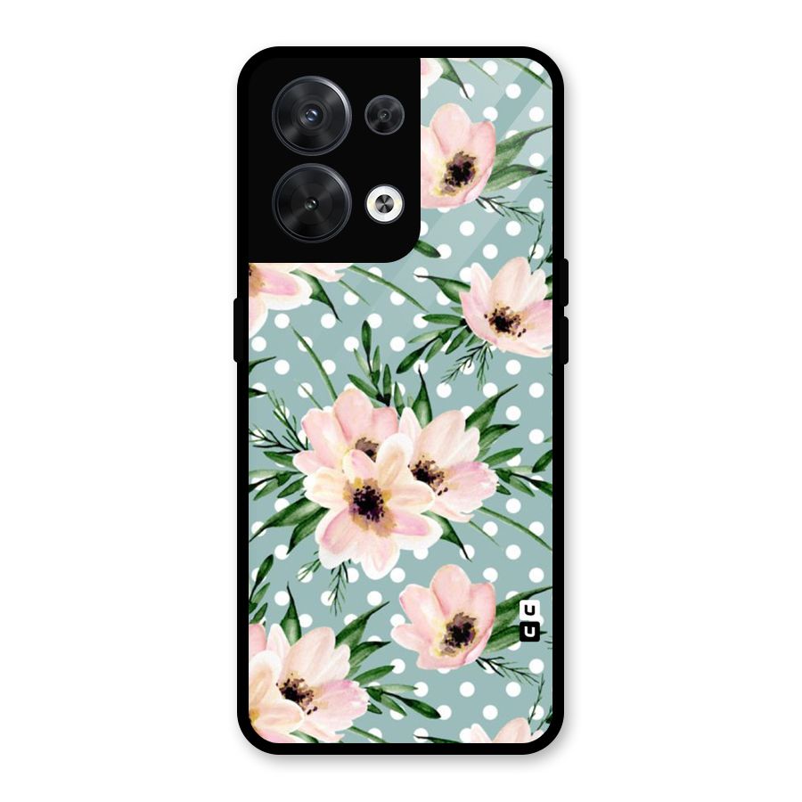 Polka Art Floral Glass Back Case for Oppo Reno8 5G