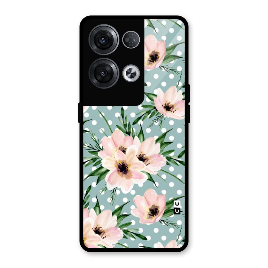 Polka Art Floral Glass Back Case for Oppo Reno8 Pro 5G