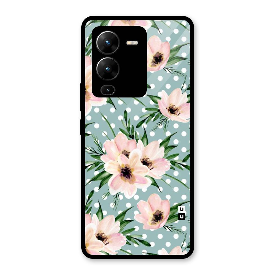 Polka Art Floral Glass Back Case for Vivo V25 Pro