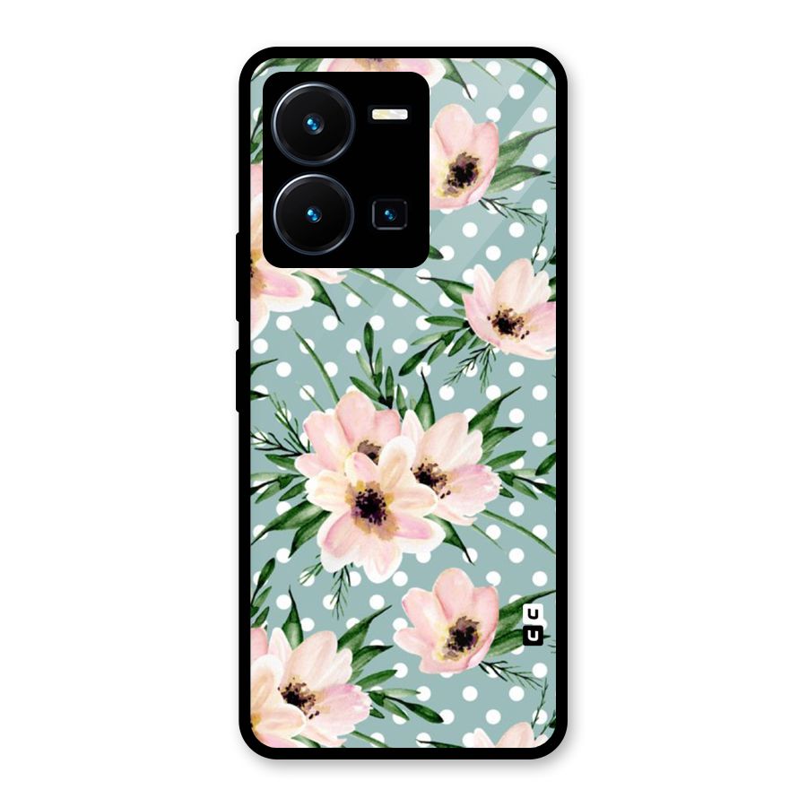 Polka Art Floral Glass Back Case for Vivo Y35