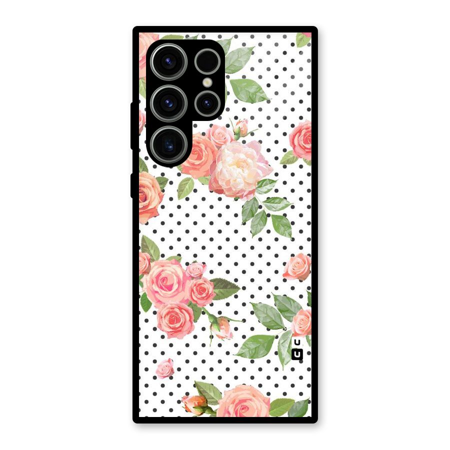 Polka Bloom White Glass Back Case for Galaxy S23 Ultra