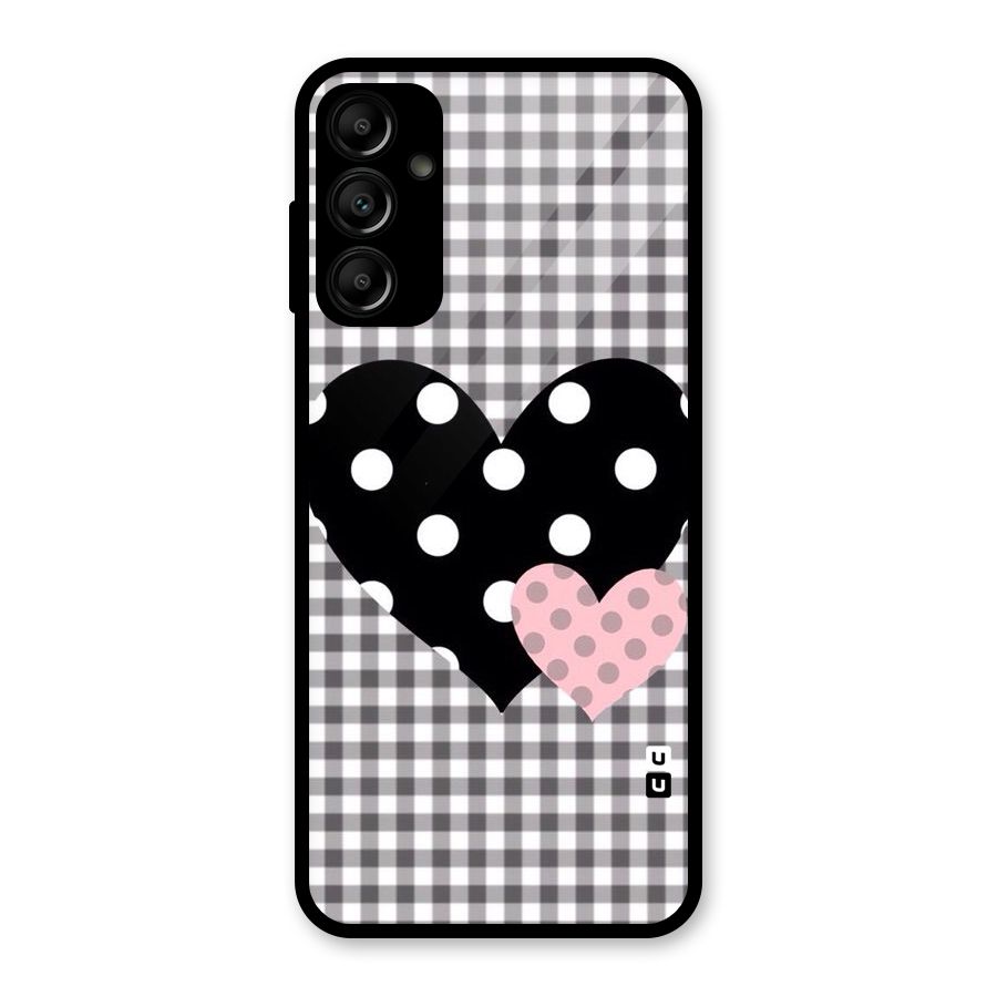 Polka Check Hearts Glass Back Case for Galaxy A14 5G