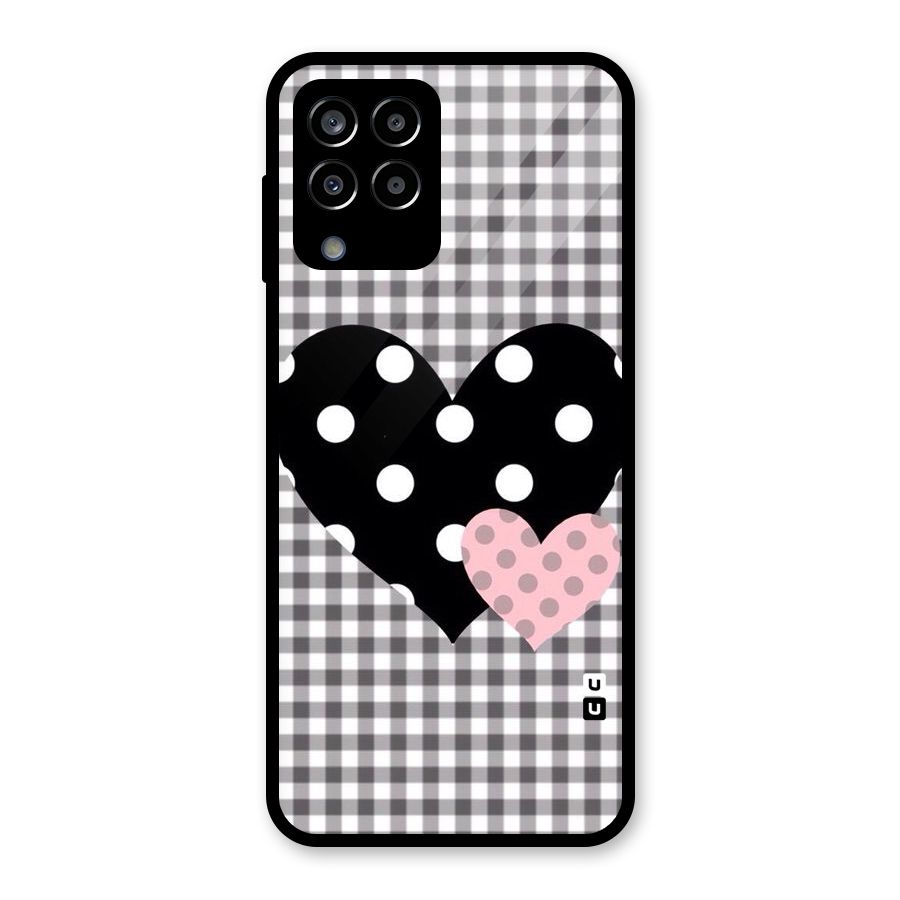 Polka Check Hearts Glass Back Case for Galaxy M33