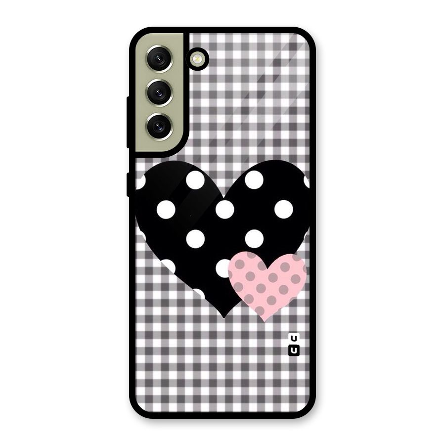 Polka Check Hearts Glass Back Case for Galaxy S21 FE 5G