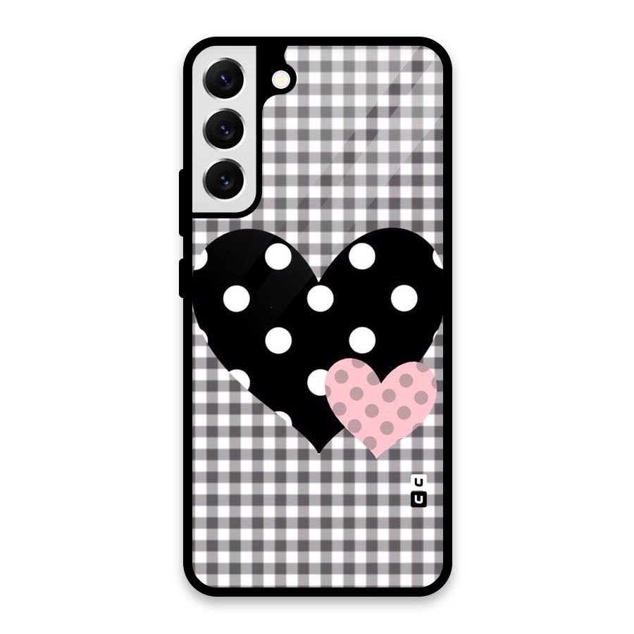 Polka Check Hearts Glass Back Case for Galaxy S22 Plus 5G