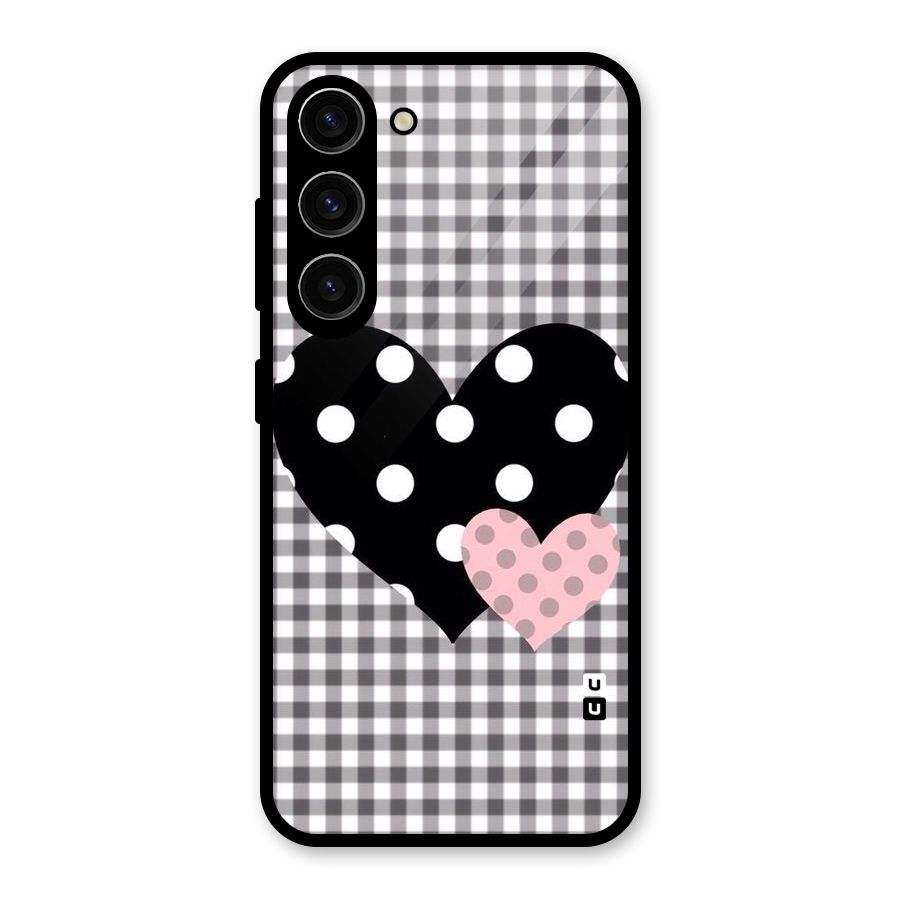 Polka Check Hearts Glass Back Case for Galaxy S23