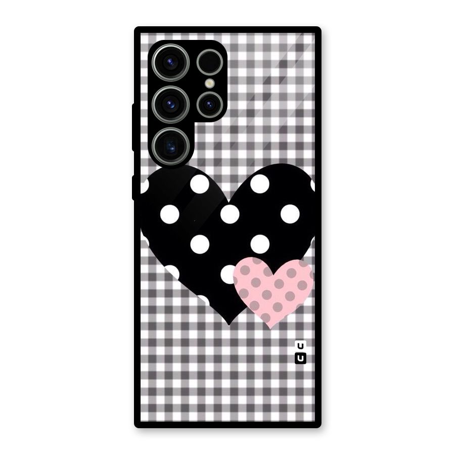 Polka Check Hearts Glass Back Case for Galaxy S23 Ultra