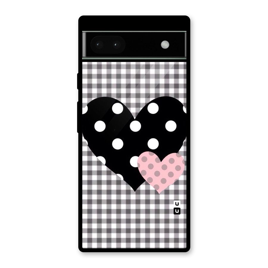 Polka Check Hearts Glass Back Case for Google Pixel 6a