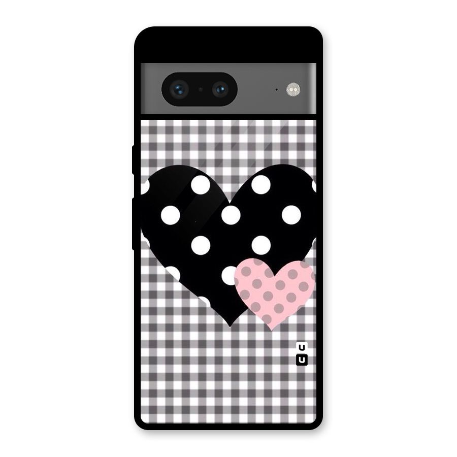 Polka Check Hearts Glass Back Case for Google Pixel 7